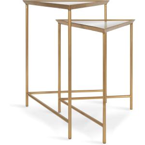 imageKate and Laurel Trena Glam Metal Triangle Nesting Tables Set of 2 Gold with Mirrored Surface Decorative End Tables for Display and Storage