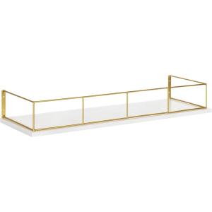 imageKate and Laurel Benbrook Wood Shelf 24quot x 8quot White and Gold Modern Glam Storage ShelfWhiteGold