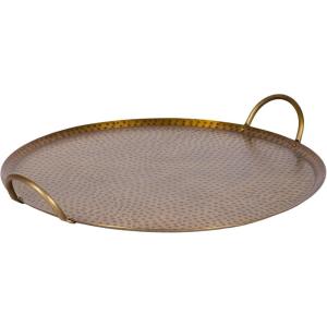 imageKate and Laurel Sanzo Transitional Hammered Metal Round Tray 16 Inch Diameter Antique Brass Vintage Metal Decorative Circle Tray with Hammered Surface and Minimalist Metal HandlesGold