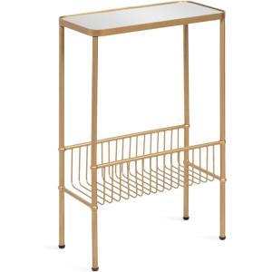 imageKate and Laurel Trubey Modern Mirrored Rectangle Narrow Side Table 16 x 8 x 25 Gold Modern Glam Slim End Table with Bottom Wire Storage Rack and Mirrored Tabletop