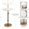 imageKate and Laurel Engles Traditional AdjustableHeight Pedestal Side Table 14 x 14 x 30 White Marble and Antique Brass Vintage Round End Table for Use as Indoor Plant Stand with Authentic Marble Top