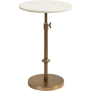 imageKate and Laurel Engles Traditional AdjustableHeight Pedestal Side Table 14 x 14 x 30 White Marble and Antique Brass Vintage Round End Table for Use as Indoor Plant Stand with Authentic Marble Top