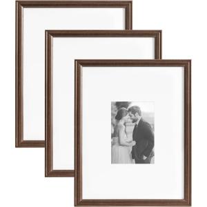 imageKate and Laurel Adlynn Coastal Rectangle Picture Frame Set of 3 16 x 20 matted to 8 x 10 White Modern ThreePiece Photo Frame Set for Gallery Wall Decor in Living Room Wall DisplayBronze