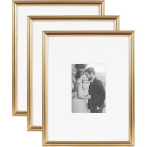 imageKate and Laurel Adlynn Coastal Rectangle Picture Frame Set of 3 16 x 20 matted to 8 x 10 White Modern ThreePiece Photo Frame Set for Gallery Wall Decor in Living Room Wall DisplayGold