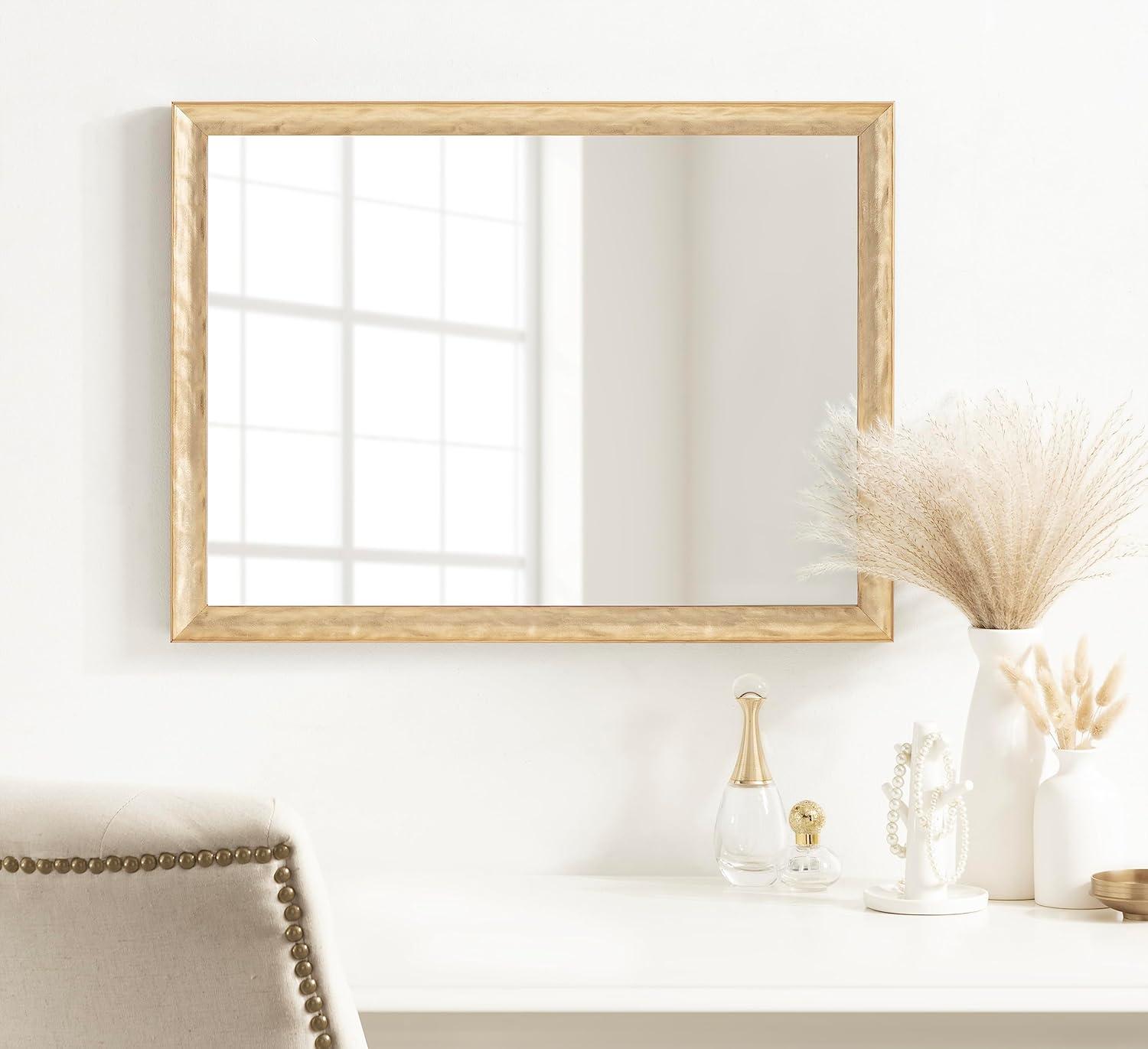 imageKate and Laurel Illiona Transitional Rectangle Wall Mirror 24 x 36 Gold Modern Glam Rectangular Statement Mirror with Metallic Finish and Textured FrameGold