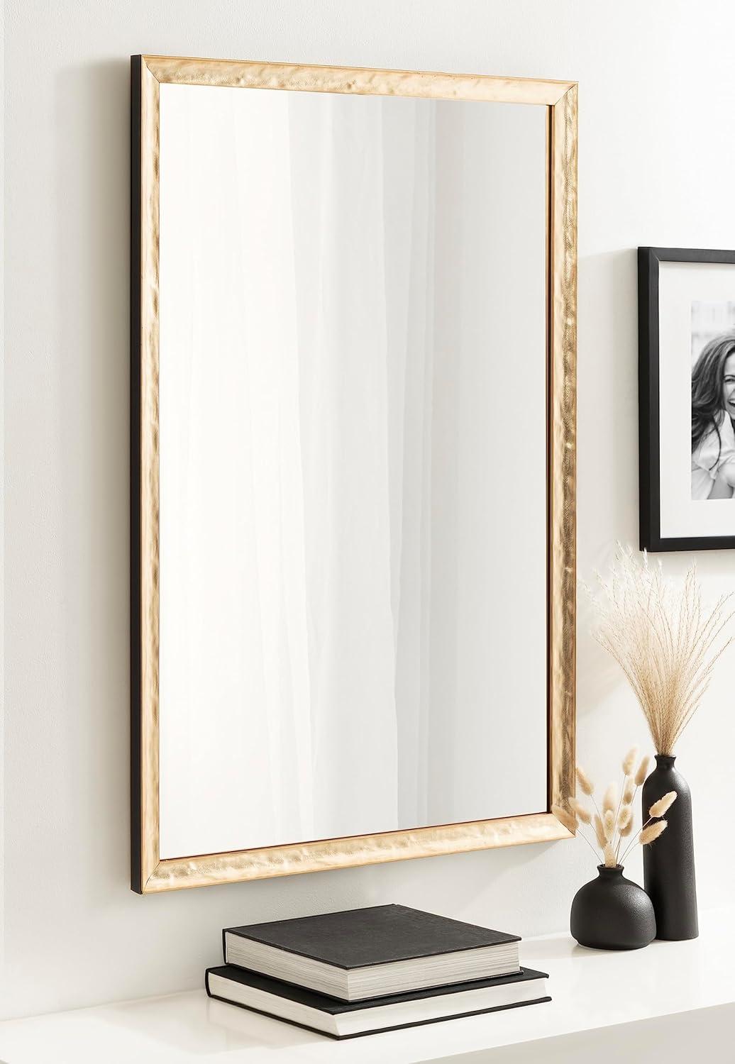 imageKate and Laurel Illiona Transitional Rectangle Wall Mirror 24 x 36 Gold Modern Glam Rectangular Statement Mirror with Metallic Finish and Textured FrameGold