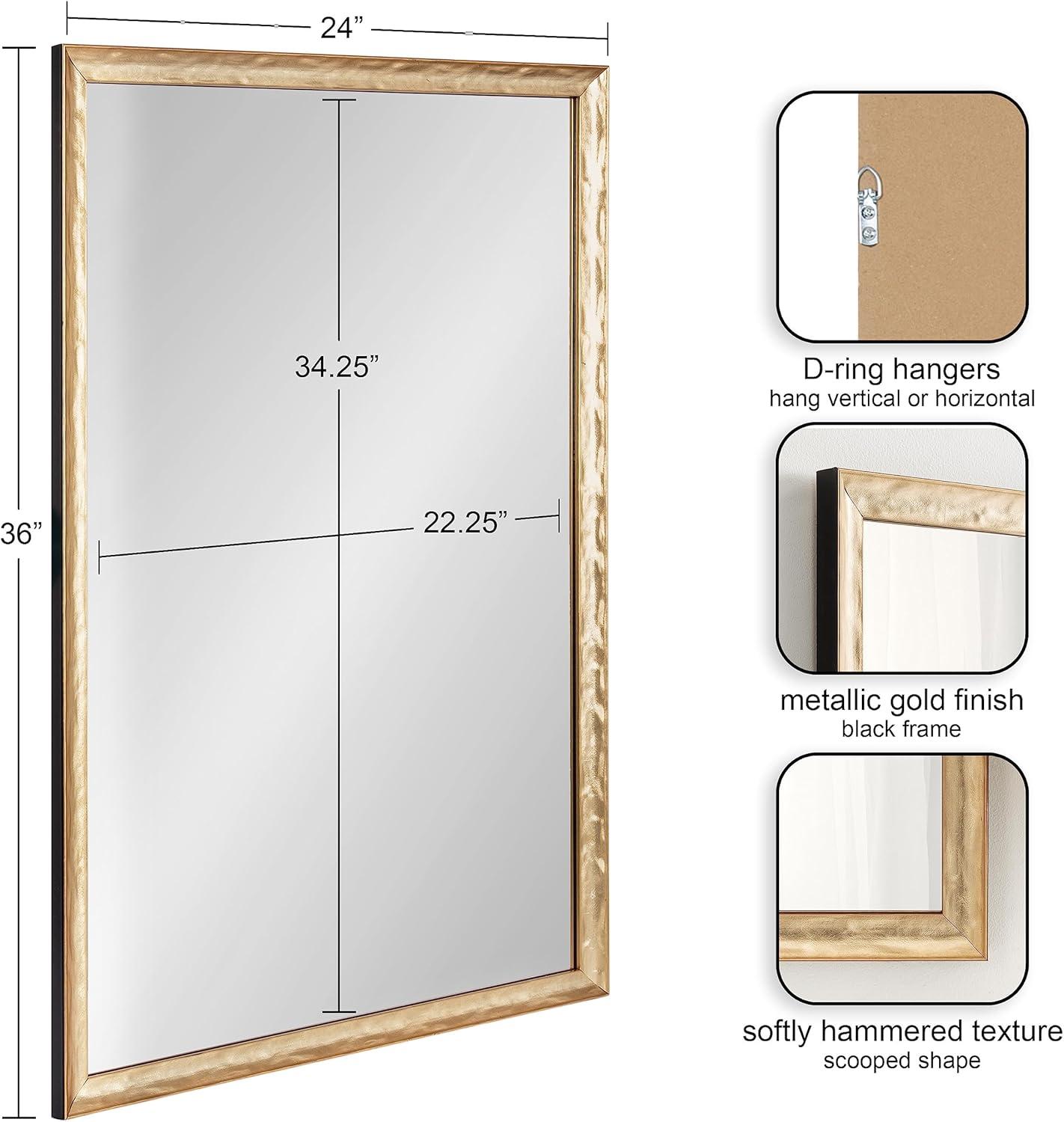 imageKate and Laurel Illiona Transitional Rectangle Wall Mirror 24 x 36 Gold Modern Glam Rectangular Statement Mirror with Metallic Finish and Textured FrameGold