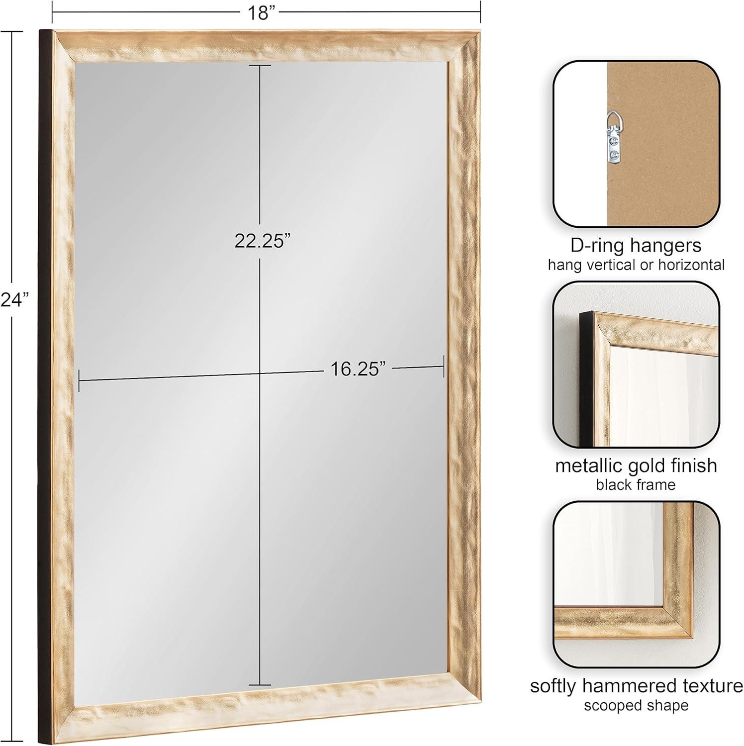 imageKate and Laurel Illiona Transitional Rectangle Wall Mirror 24 x 36 Gold Modern Glam Rectangular Statement Mirror with Metallic Finish and Textured FrameGold