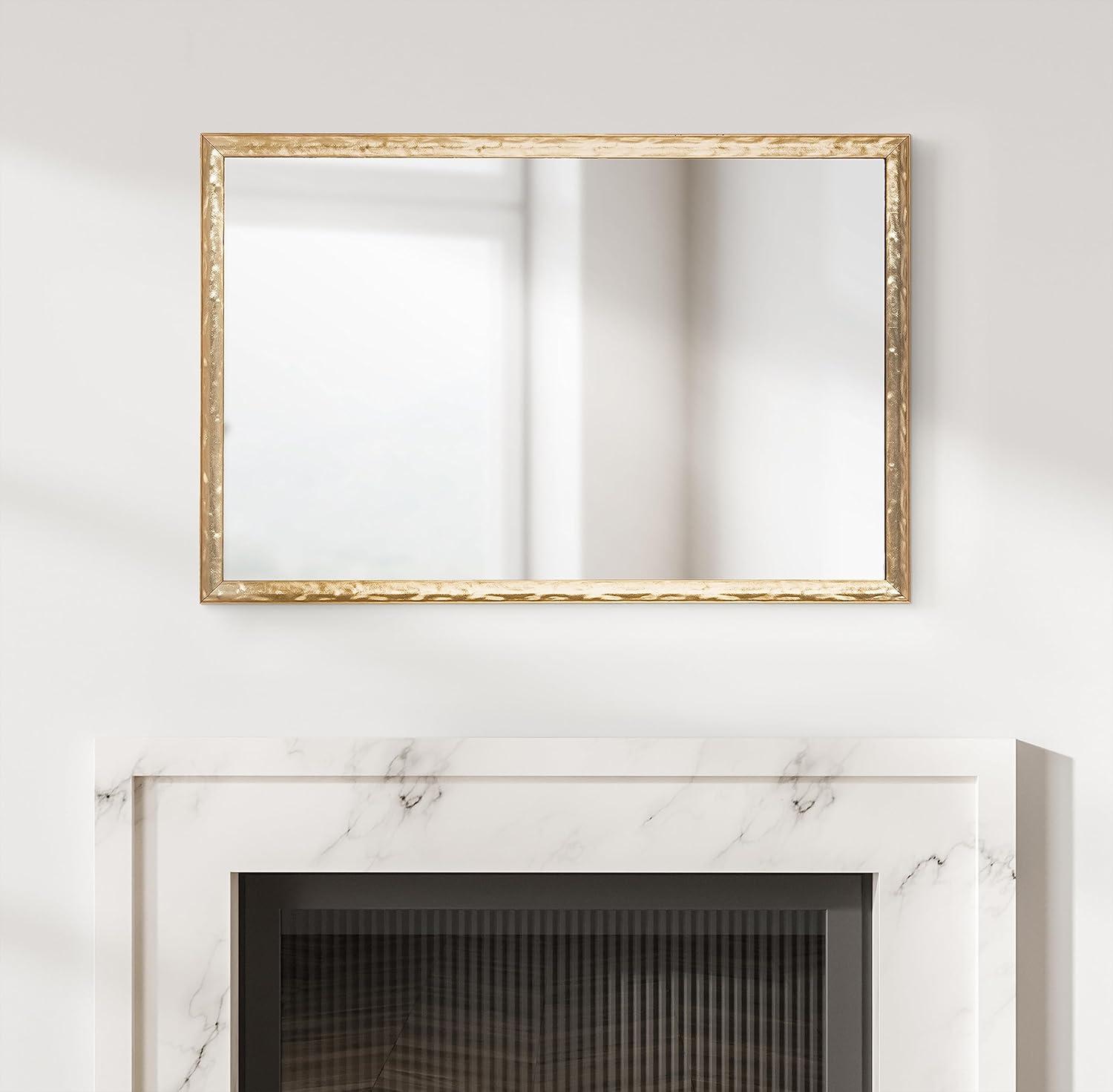 imageKate and Laurel Illiona Transitional Rectangle Wall Mirror 24 x 36 Gold Modern Glam Rectangular Statement Mirror with Metallic Finish and Textured FrameGold
