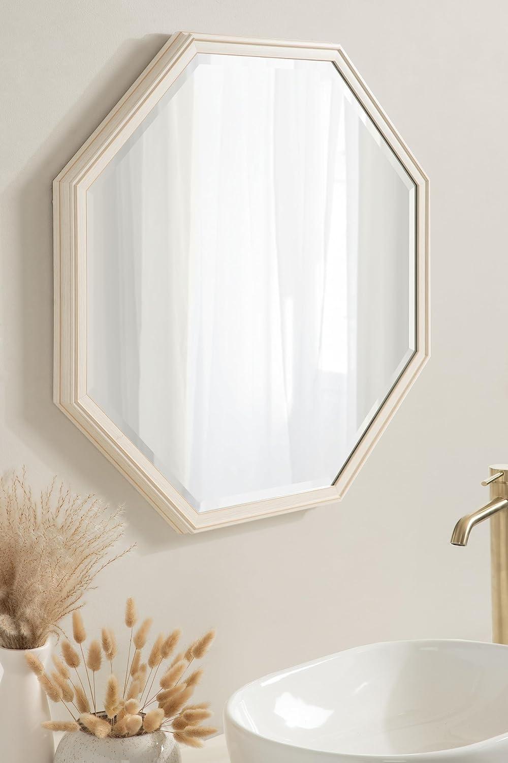 imageKate and Laurel Oakhurst Traditional Octagon Wall Mirror 28 x 28 Soft White Vintage Symmetrical Bathroom Mirror with Stepped Frame and Beveled Edge DesignWhite