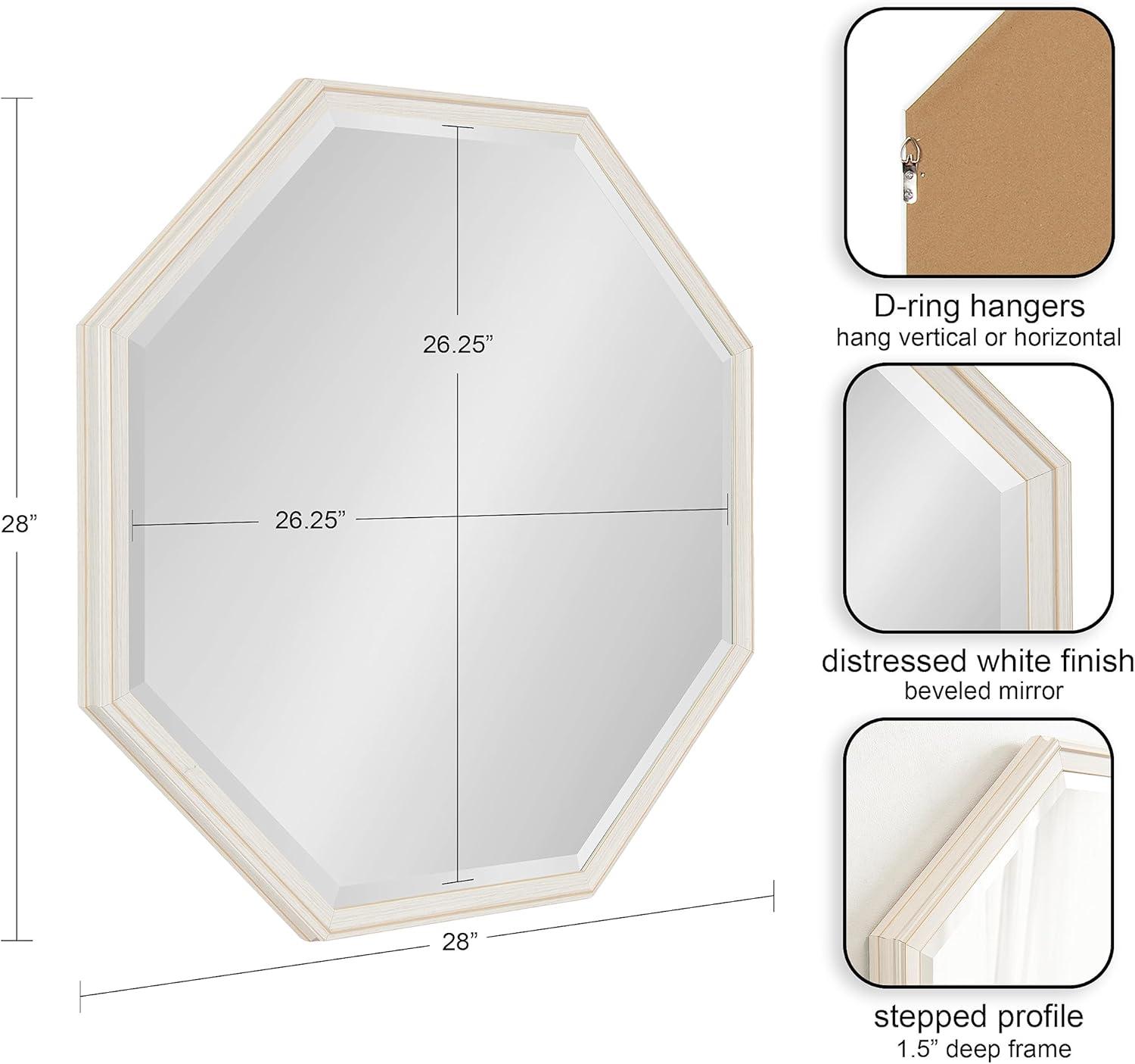 imageKate and Laurel Oakhurst Traditional Octagon Wall Mirror 28 x 28 Soft White Vintage Symmetrical Bathroom Mirror with Stepped Frame and Beveled Edge DesignWhite