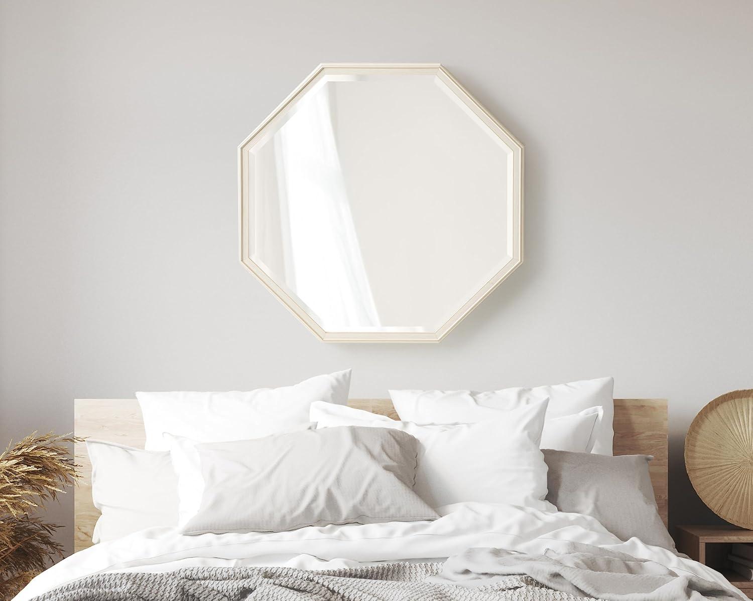 imageKate and Laurel Oakhurst Traditional Octagon Wall Mirror 28 x 28 Soft White Vintage Symmetrical Bathroom Mirror with Stepped Frame and Beveled Edge DesignWhite