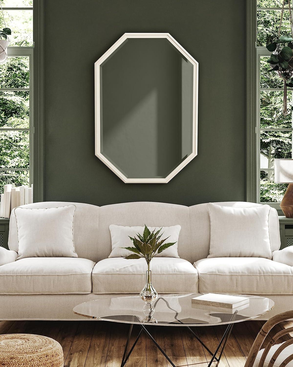 imageKate and Laurel Oakhurst Traditional Octagon Wall Mirror 28 x 28 Soft White Vintage Symmetrical Bathroom Mirror with Stepped Frame and Beveled Edge DesignWhite