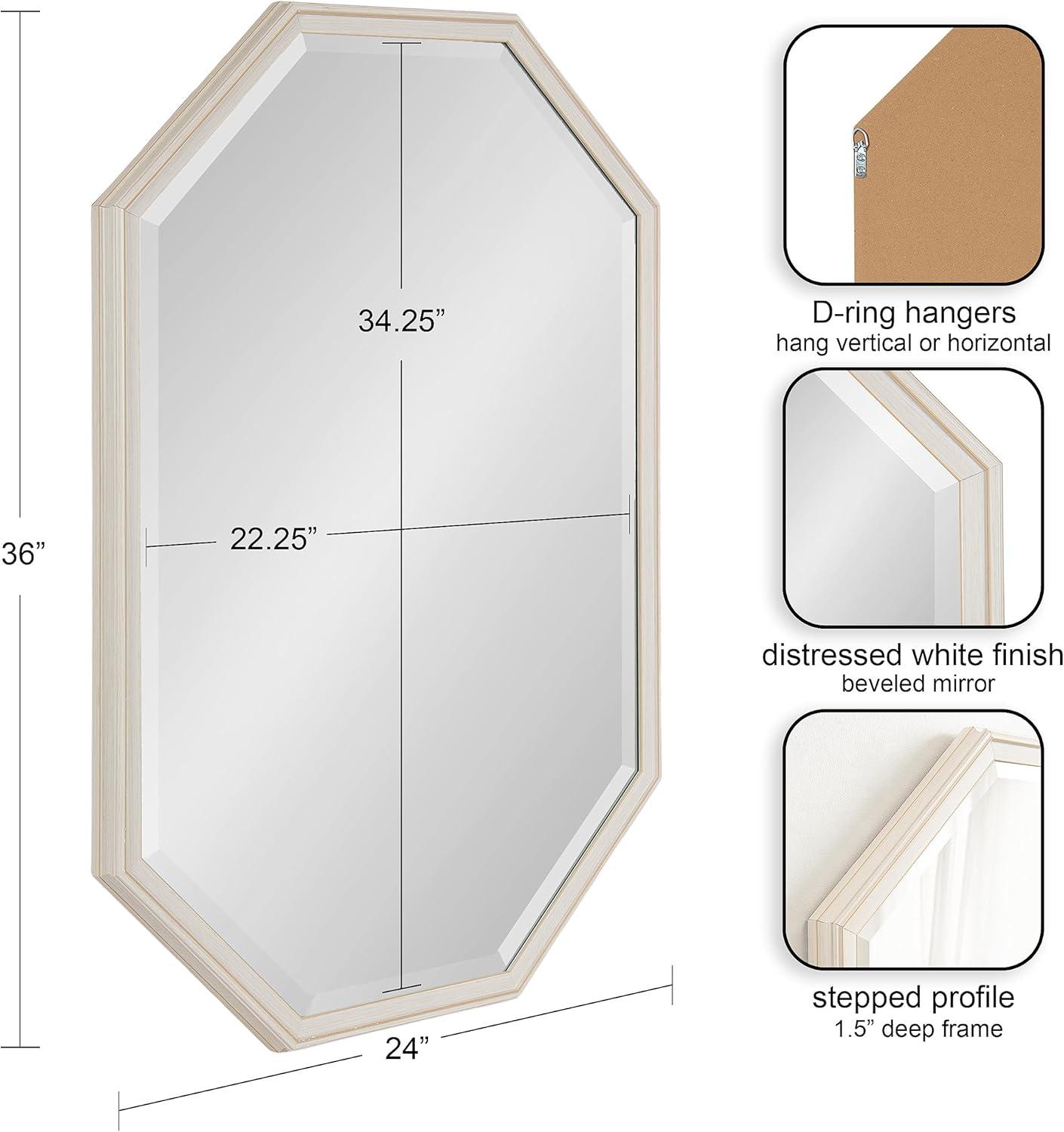 imageKate and Laurel Oakhurst Traditional Octagon Wall Mirror 28 x 28 Soft White Vintage Symmetrical Bathroom Mirror with Stepped Frame and Beveled Edge DesignWhite