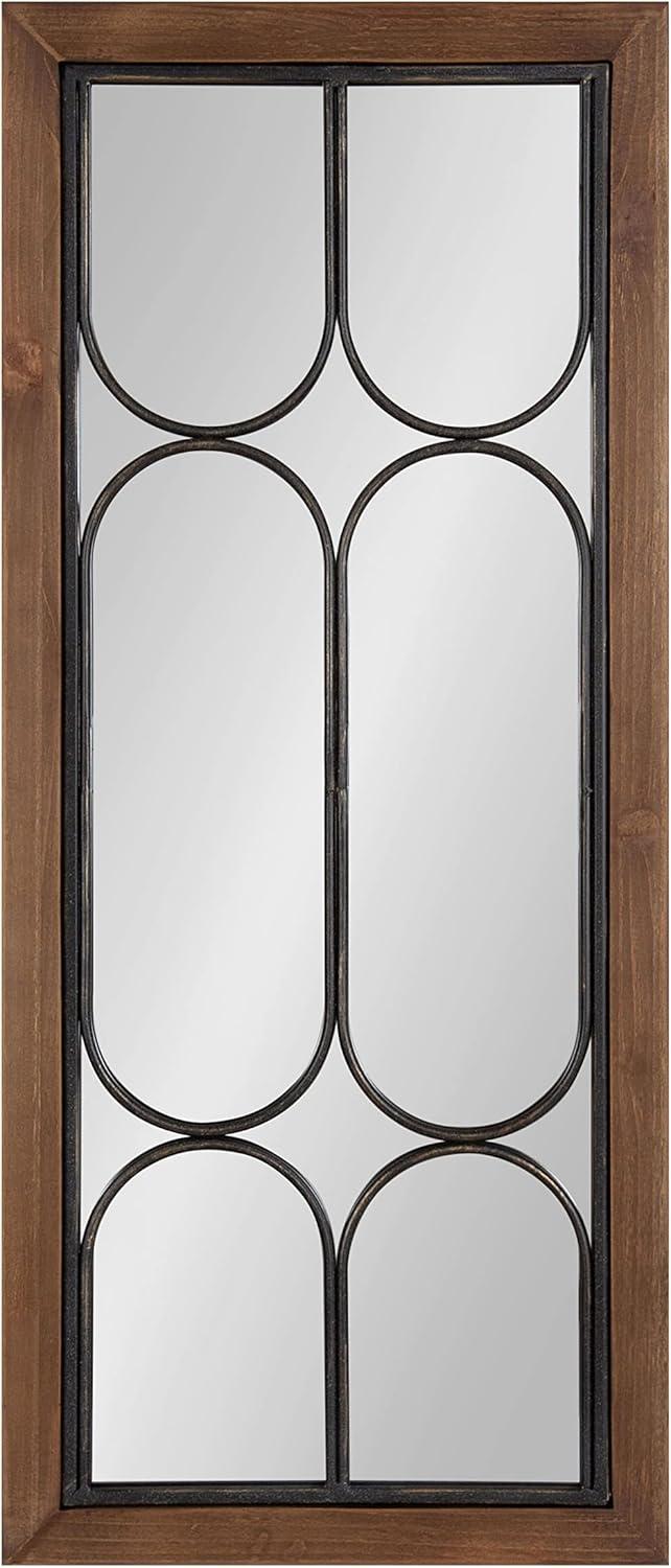 imageKate and Laurel Spechett Windowpane Rectangle Wall Mirror 13 x 30 Walnut Brown Framed Decorative Rectangular Mirror with Natural Geometric Iron Overlay and Tall Frame