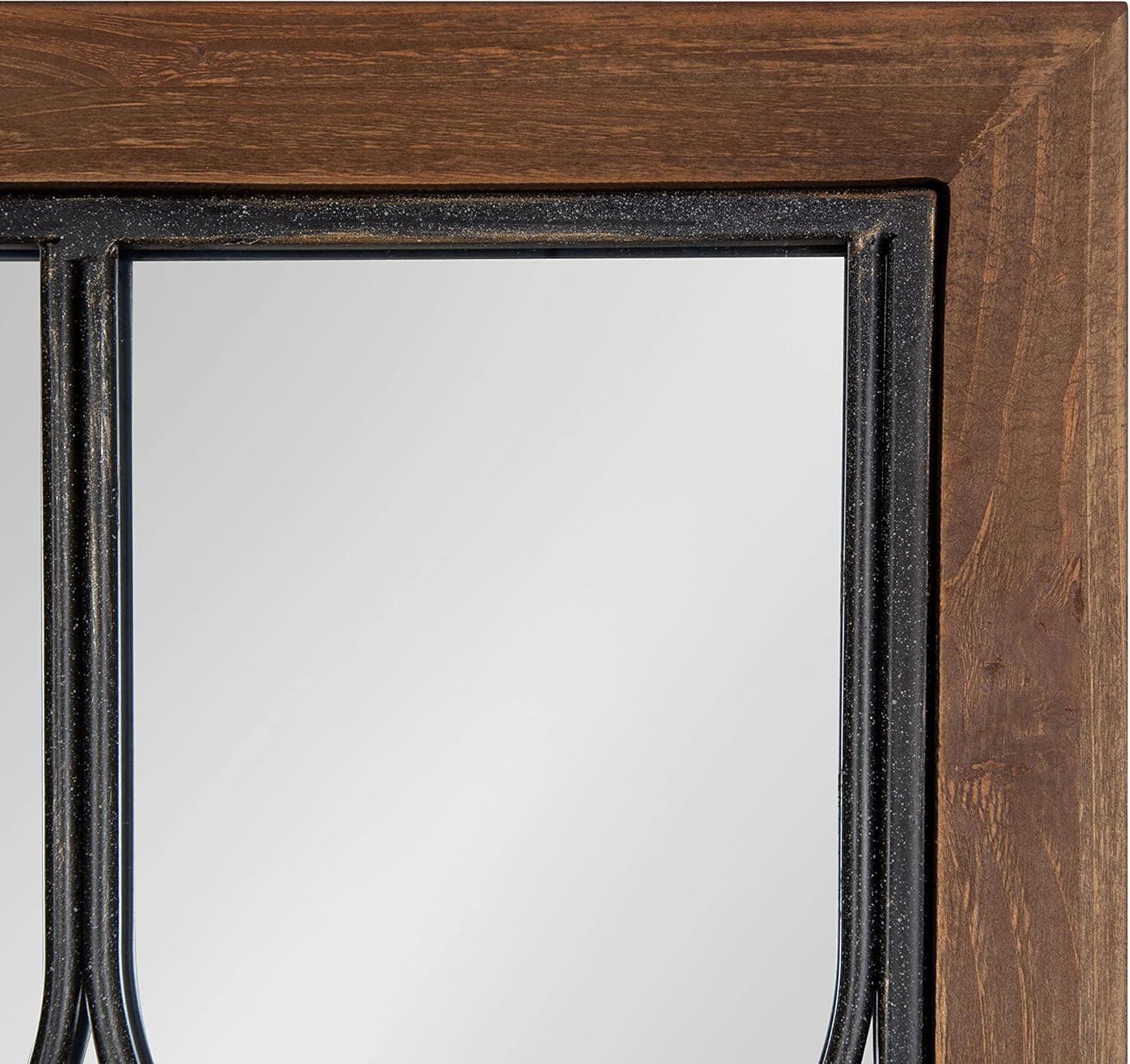 imageKate and Laurel Spechett Windowpane Rectangle Wall Mirror 13 x 30 Walnut Brown Framed Decorative Rectangular Mirror with Natural Geometric Iron Overlay and Tall Frame