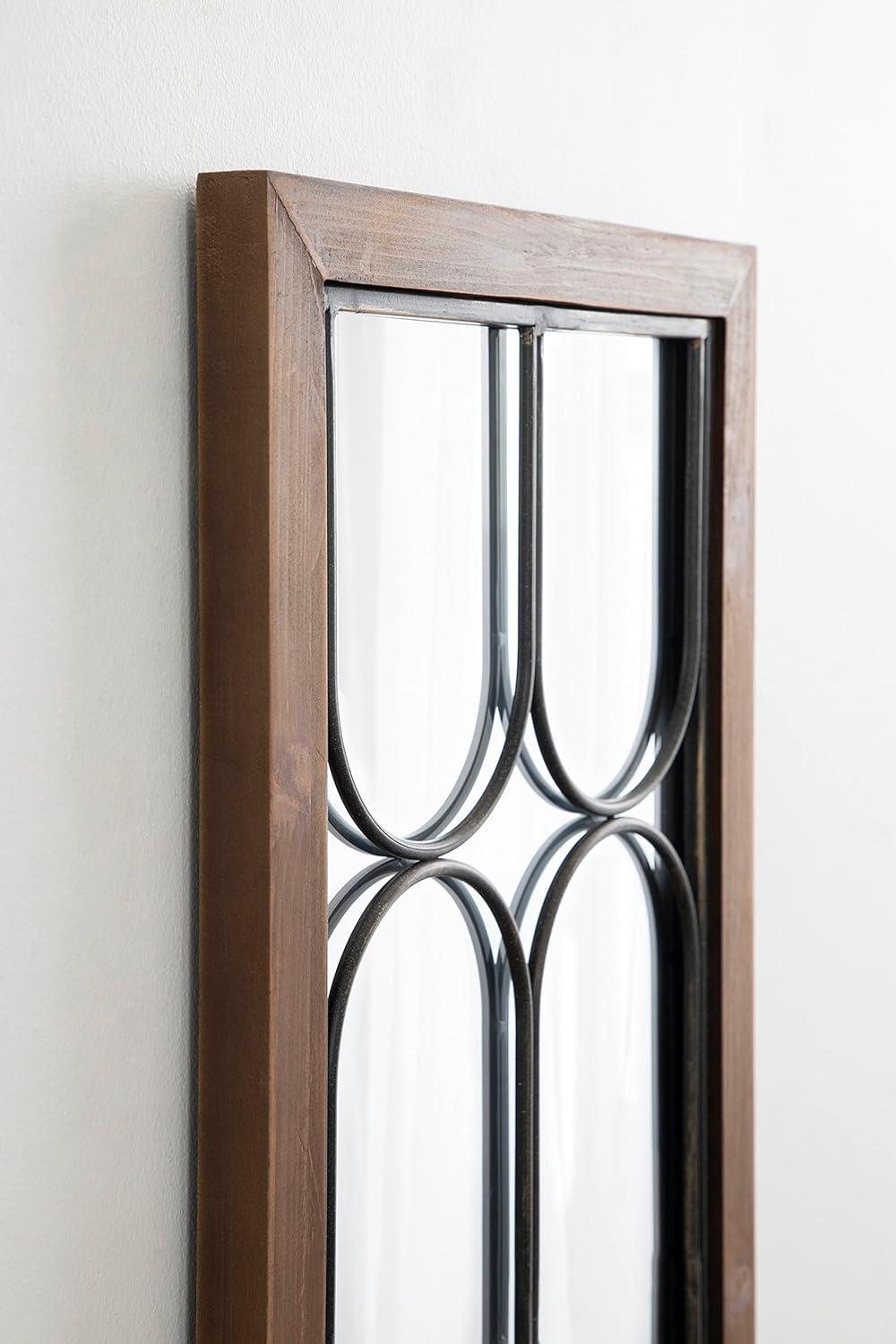 imageKate and Laurel Spechett Windowpane Rectangle Wall Mirror 13 x 30 Walnut Brown Framed Decorative Rectangular Mirror with Natural Geometric Iron Overlay and Tall Frame