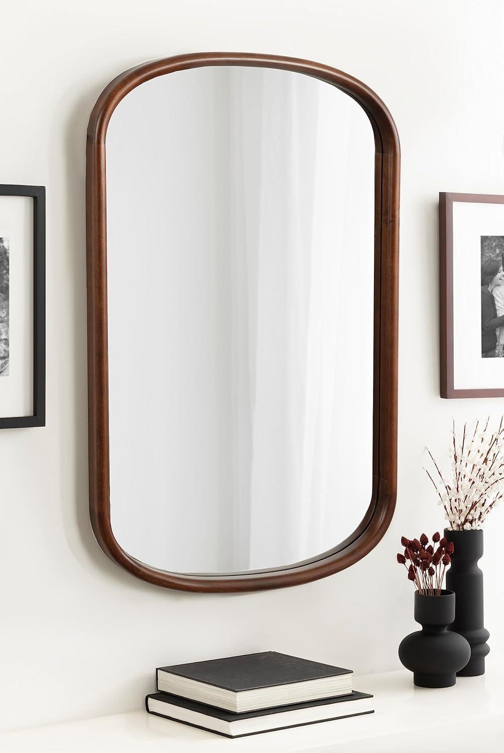 imageKate and Laurel Talma Modern Arched Oval Wall Mirror 24 x 36 Rustic Brown Transitional Capsule Wall Accent with Solid Poplar Wood Frame for Use as Bathroom Mirror for Over SinkWalnut Brown