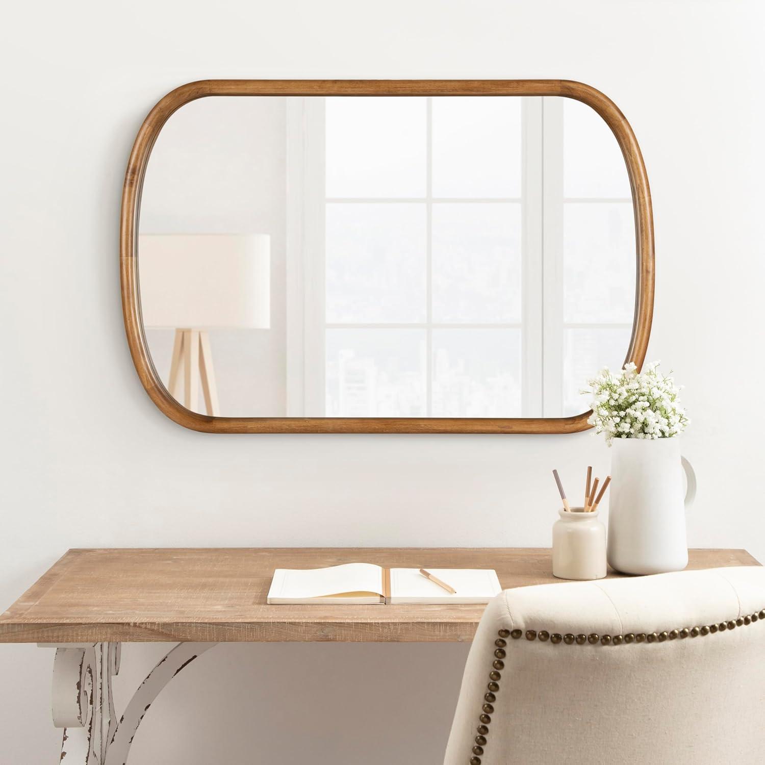 imageKate and Laurel Talma Modern Arched Oval Wall Mirror 24 x 36 Rustic Brown Transitional Capsule Wall Accent with Solid Poplar Wood Frame for Use as Bathroom Mirror for Over SinkRustic Brown