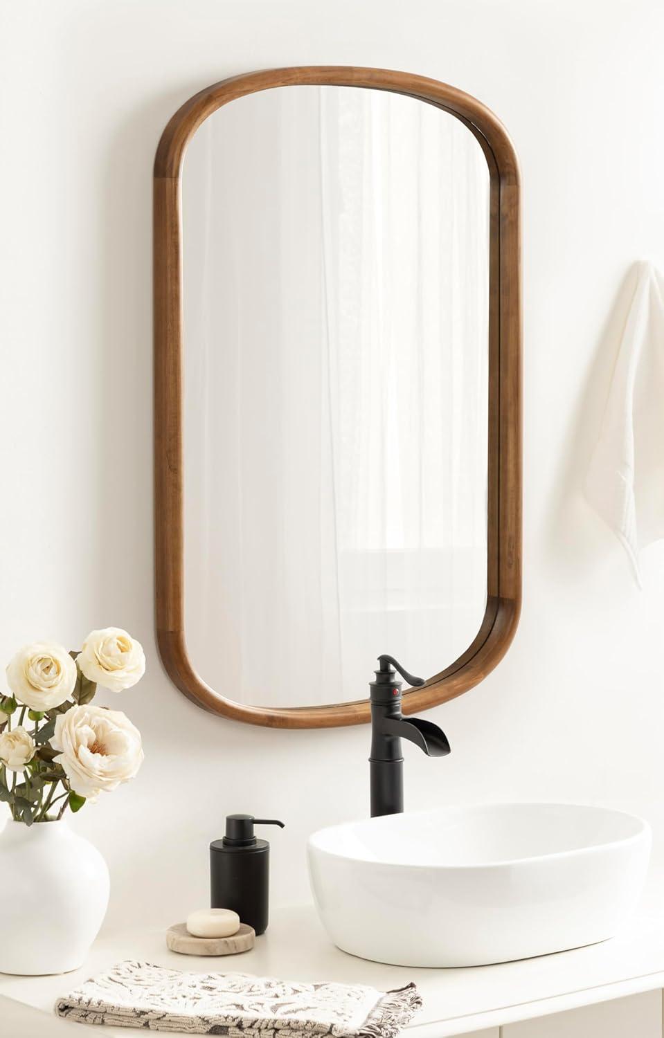 imageKate and Laurel Talma Modern Arched Oval Wall Mirror 24 x 36 Rustic Brown Transitional Capsule Wall Accent with Solid Poplar Wood Frame for Use as Bathroom Mirror for Over SinkRustic Brown