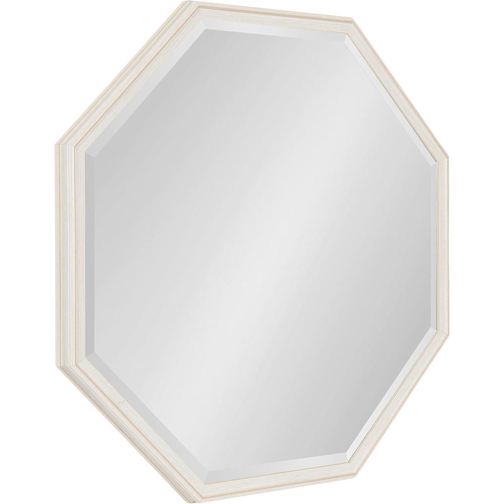 imageKate and Laurel Oakhurst Traditional Octagon Wall Mirror 28 x 28 Soft White Vintage Symmetrical Bathroom Mirror with Stepped Frame and Beveled Edge DesignWhite