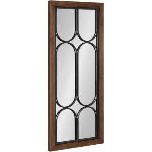 imageKate and Laurel Spechett Windowpane Rectangle Wall Mirror 13 x 30 Walnut Brown Framed Decorative Rectangular Mirror with Natural Geometric Iron Overlay and Tall Frame