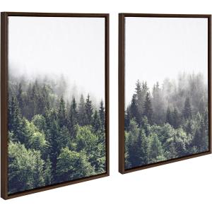 imageKate and Laurel Sylvie Lush Green Forest on a Foggy Day Left and Right Framed Canvas Wall Art Set by The Creative Bunch Studio 2 Piece 23x33 Brown Nature Mountains Forest Landscape Art Set for Wall