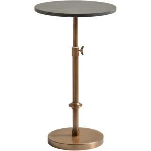 imageKate and Laurel Engles Traditional AdjustableHeight Pedestal Side Table 14 x 14 x 30 Black Marble and Antique Brass Vintage Round End Table for Use as Indoor Plant Stand with Authentic Marble TopBlackGold