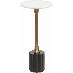 imageKate and Laurel Nisha Traditional Marble Round Drink Table 10 x 10 x 22 White Marble Antique Brass and Dark Brown Vintage Mango Wood Circle Mini Table for Use as Plant Stand or Living Room DecorGoldBlack