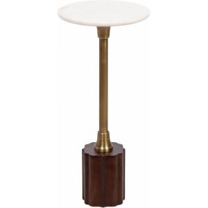 imageKate and Laurel Nisha Traditional Marble Round Drink Table 10 x 10 x 22 White Marble Antique Brass and Dark Brown Vintage Mango Wood Circle Mini Table for Use as Plant Stand or Living Room DecorBrownGold