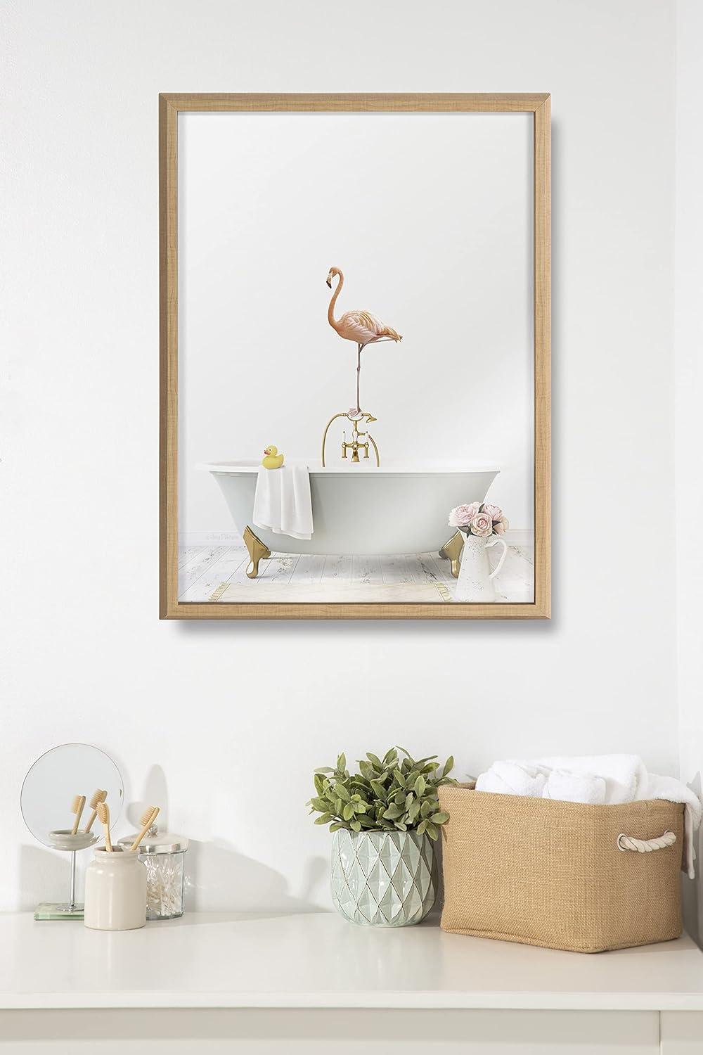 imageKate and Laurel Blake Flamingo Cottage Bathroom Framed Printed Glass Wall Art by Amy Peterson Art Studio 18x24 Natural Decorative Flamingo Art for Wall