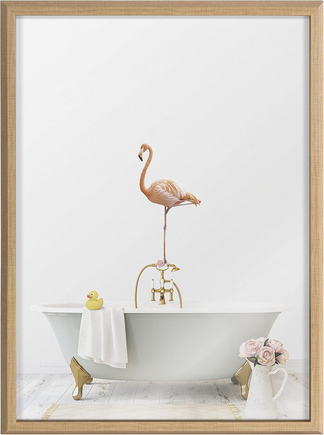 imageKate and Laurel Blake Flamingo Cottage Bathroom Framed Printed Glass Wall Art by Amy Peterson Art Studio 18x24 Natural Decorative Flamingo Art for Wall