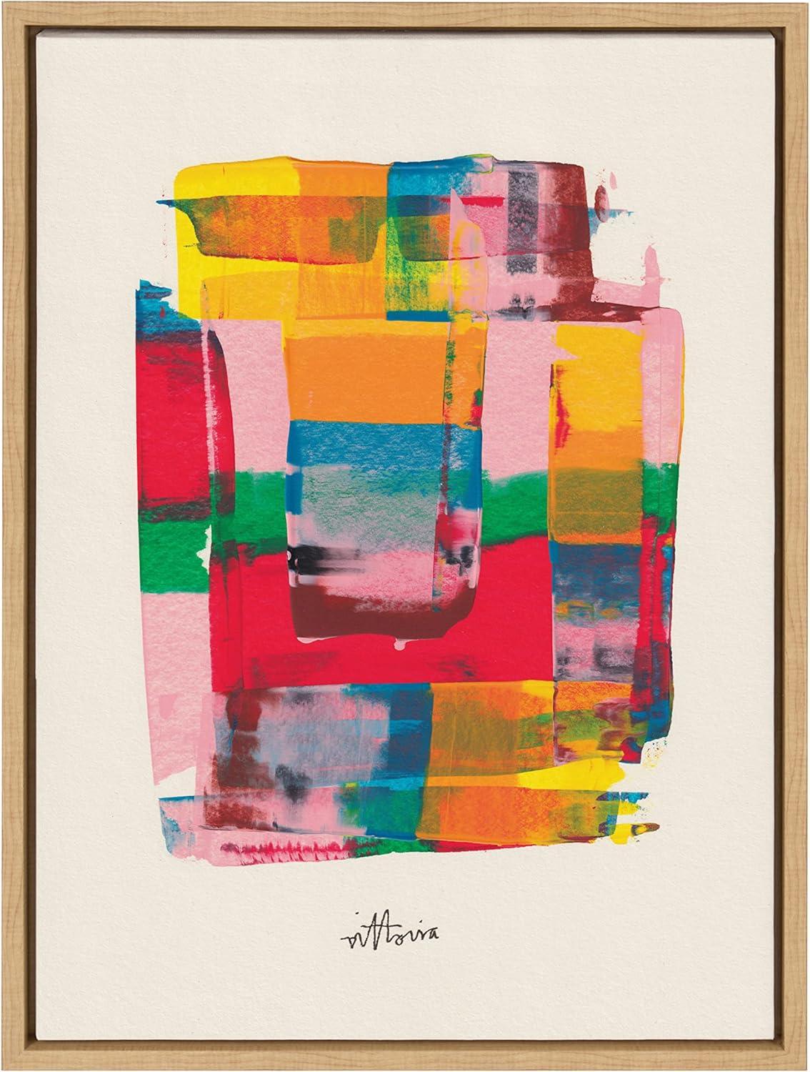 imageKate and Laurel Sylvie Embrace The Excess Framed Canvas Wall Art by Amber Vittoria 18x24 Natural Modern Abstract Colorful Geometric Art for Wall DecorNatural