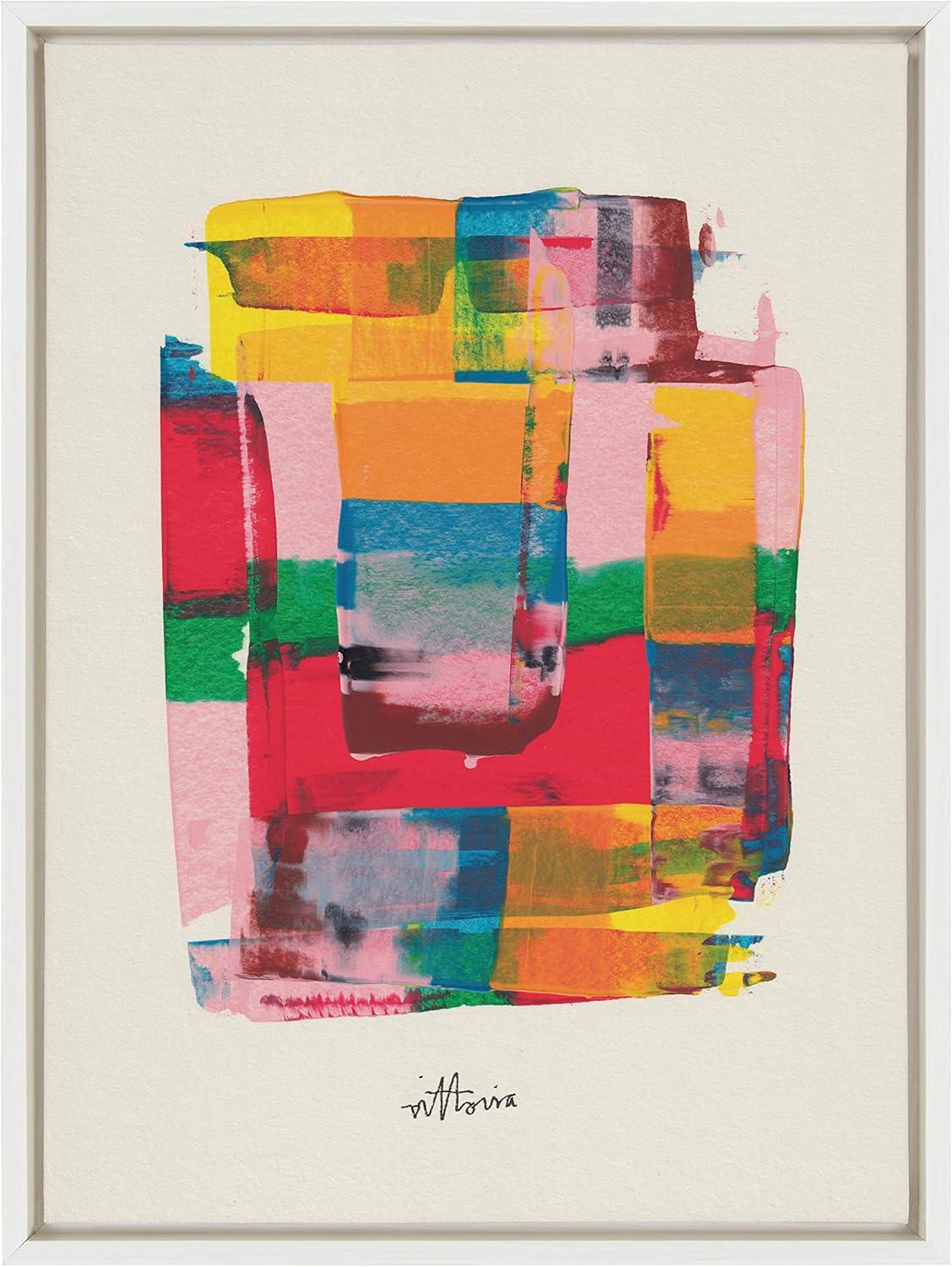 imageKate and Laurel Sylvie Embrace The Excess Framed Canvas Wall Art by Amber Vittoria 18x24 Natural Modern Abstract Colorful Geometric Art for Wall DecorWhite