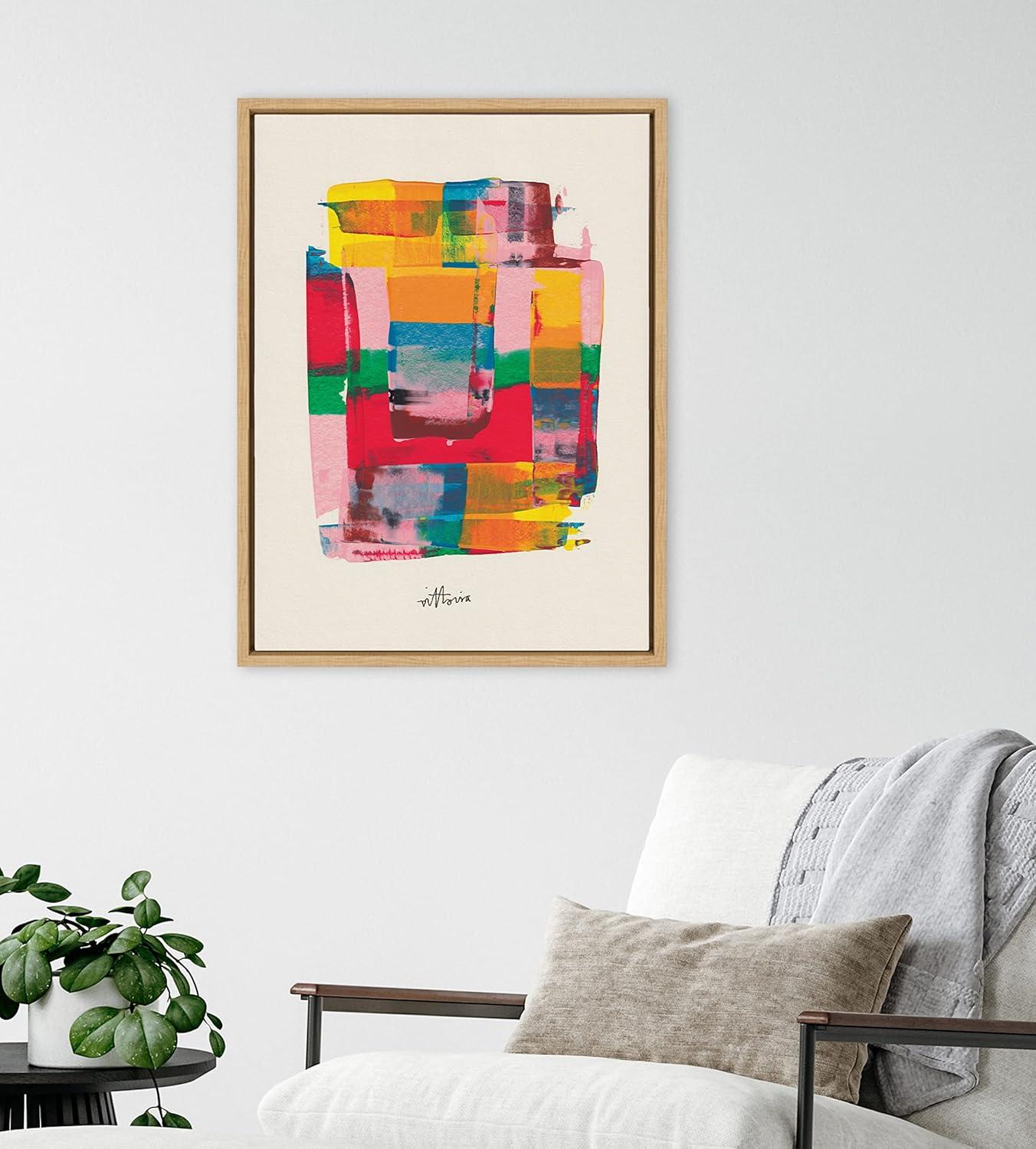 imageKate and Laurel Sylvie Embrace The Excess Framed Canvas Wall Art by Amber Vittoria 18x24 Natural Modern Abstract Colorful Geometric Art for Wall DecorNatural