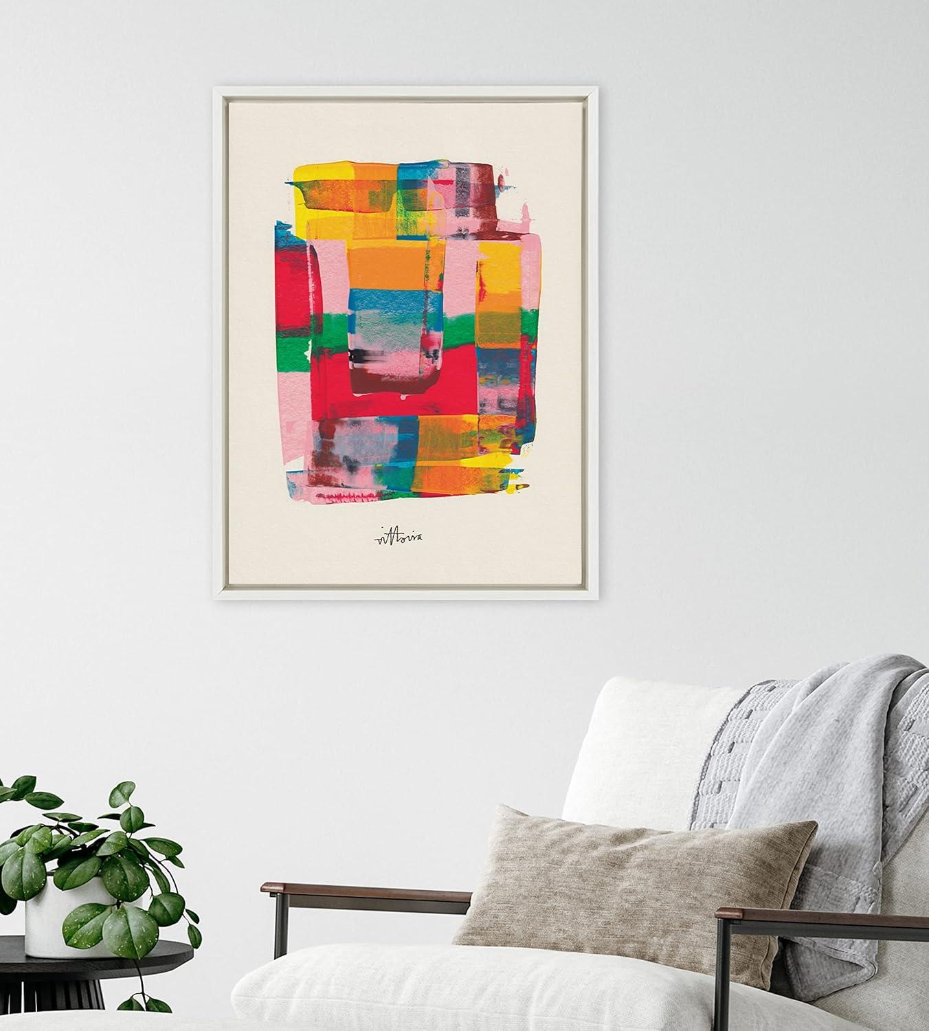 imageKate and Laurel Sylvie Embrace The Excess Framed Canvas Wall Art by Amber Vittoria 18x24 Natural Modern Abstract Colorful Geometric Art for Wall DecorWhite