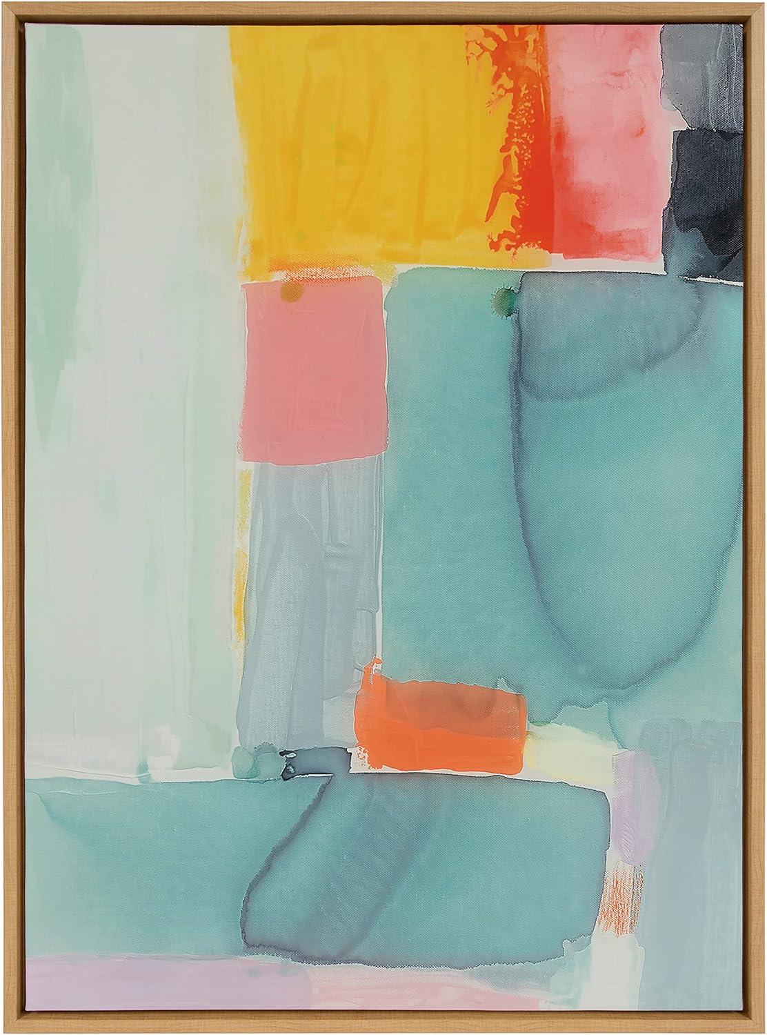 imageKate and Laurel Sylvie United Colors II Framed Canvas Wall Art by Amy Lighthall 28x38 Natural Modern Soft Watercolor Abstract Art for Wall Home DecorNatural