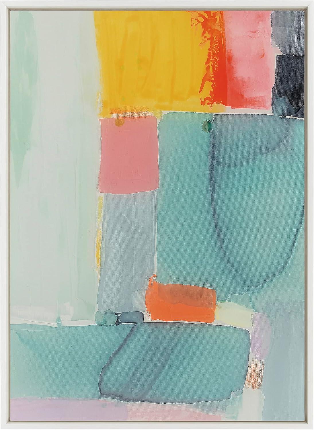 imageKate and Laurel Sylvie United Colors II Framed Canvas Wall Art by Amy Lighthall 28x38 Natural Modern Soft Watercolor Abstract Art for Wall Home DecorWhite