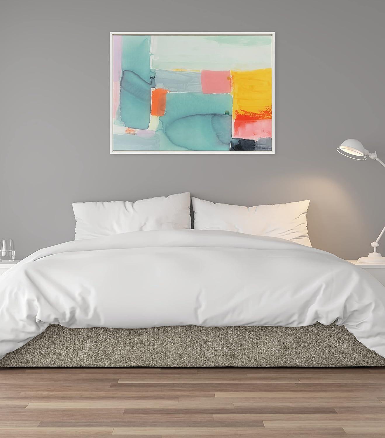 imageKate and Laurel Sylvie United Colors II Framed Canvas Wall Art by Amy Lighthall 28x38 Natural Modern Soft Watercolor Abstract Art for Wall Home DecorWhite