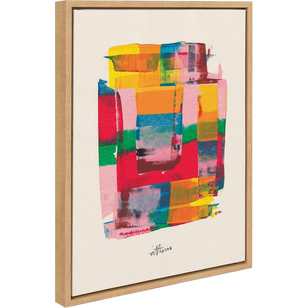 imageKate and Laurel Sylvie Embrace The Excess Framed Canvas Wall Art by Amber Vittoria 18x24 Natural Modern Abstract Colorful Geometric Art for Wall DecorNatural