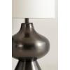 imageKate and Laurel Bahira Modern Metal Bedside Table Lamp 8 x 8 x 17 Antique Brass Sculptural Decorative Tabletop Desk Lamp with Linen Shade for Living Room DecorPewter