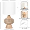imageKate and Laurel Bahira Modern Metal Bedside Table Lamp 8 x 8 x 17 Antique Brass Sculptural Decorative Tabletop Desk Lamp with Linen Shade for Living Room DecorNatural