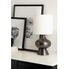 imageKate and Laurel Bahira Modern Metal Bedside Table Lamp 8 x 8 x 17 Antique Brass Sculptural Decorative Tabletop Desk Lamp with Linen Shade for Living Room DecorPewter