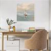 imageKate and Laurel Calm Pastel Sailboat Landscape Framed Canvas Wall Art by The Creative Bunch Studio 22 x 22 Sylvie Beaded White Coastal Beach Landscapes Art for Wall Decor Living Room BedroomBeaded White