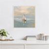 imageKate and Laurel Calm Pastel Sailboat Landscape Framed Canvas Wall Art by The Creative Bunch Studio 22 x 22 Sylvie Beaded White Coastal Beach Landscapes Art for Wall Decor Living Room BedroomBeaded White