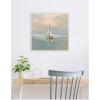 imageKate and Laurel Calm Pastel Sailboat Landscape Framed Canvas Wall Art by The Creative Bunch Studio 22 x 22 Sylvie Beaded White Coastal Beach Landscapes Art for Wall Decor Living Room BedroomBeaded White