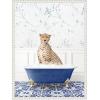 imageKate and Laurel Cheetah in Eclectic Blue Bath Framed Canvas Wall Art by Amy Peterson 18 x 24 Sylvie Beaded White Whimsical Animals Bathroom Art for Wall Decor Living Room Bedroom