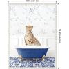 imageKate and Laurel Cheetah in Eclectic Blue Bath Framed Canvas Wall Art by Amy Peterson 18 x 24 Sylvie Beaded White Whimsical Animals Bathroom Art for Wall Decor Living Room Bedroom