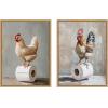 imageKate and Laurel Chicken and Rooster Bathroom Art Set of 2 18x24 Framed Canvas Wall Art Set by The Creative Bunch Studio Sylvie Natural Whimsical Animals Humor Bathroom Animals Bathroom Art