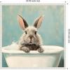 imageKate and Laurel Country Bunny White Bathtub Framed Canvas Wall Art by The Creative Bunch Studio 22 x 22 Sylvie Beaded White Whimsical Animals Bathroom Art for Wall Decor Living Room Bedroom